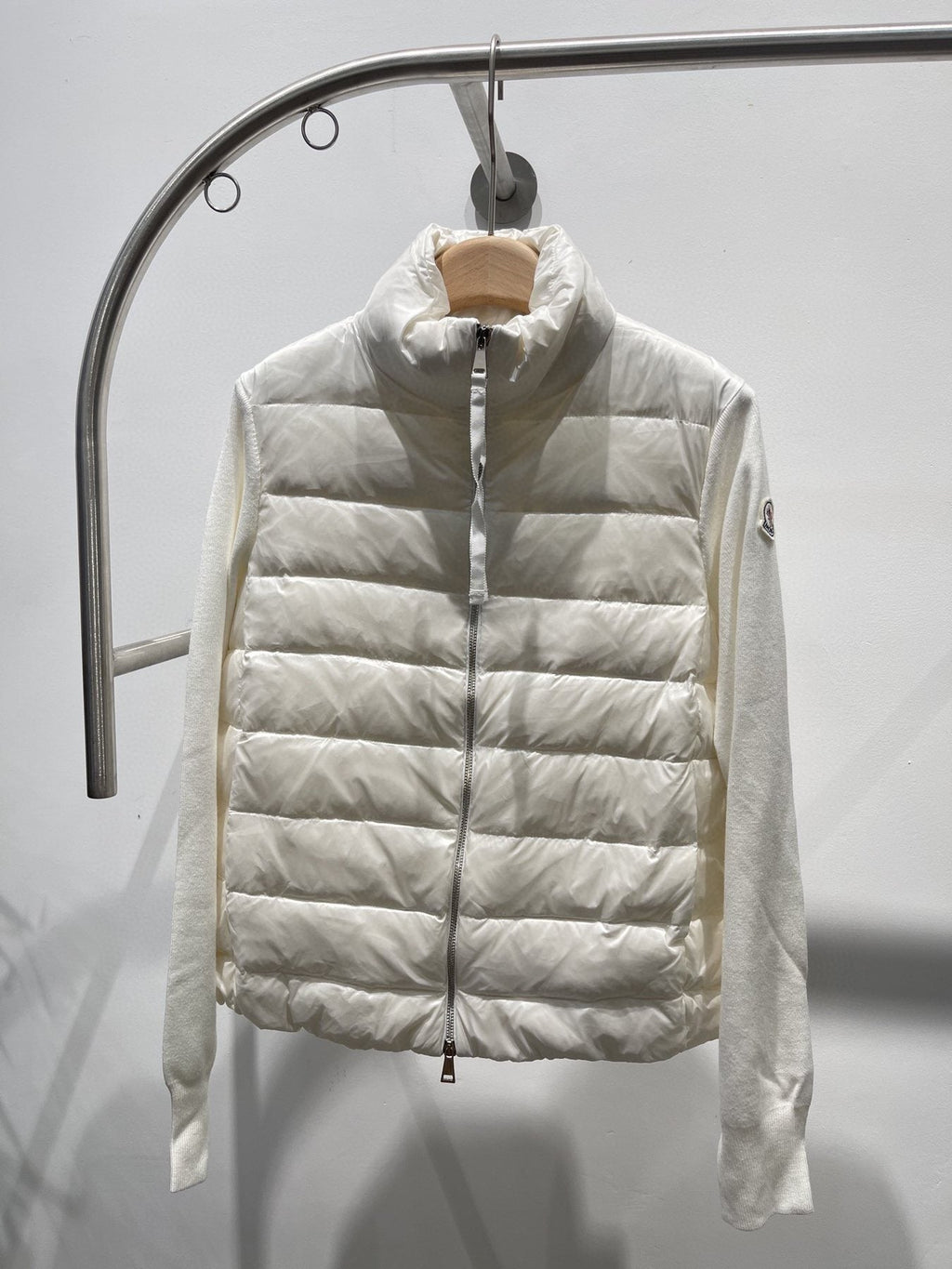Moncler Quilted Knit-Sleeve Down Jacket