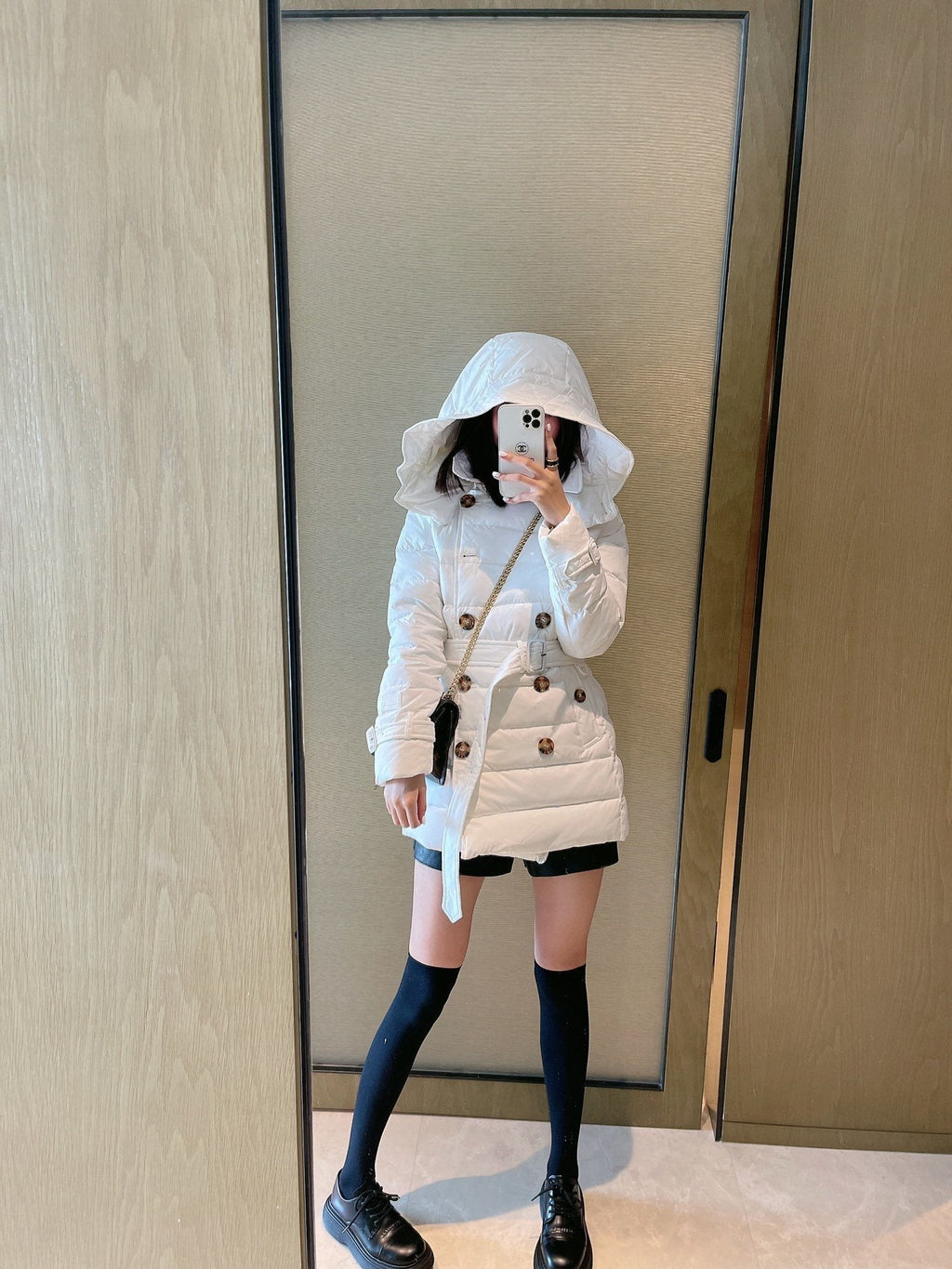 Burberry Belted Hooded Quilted Down Jacket