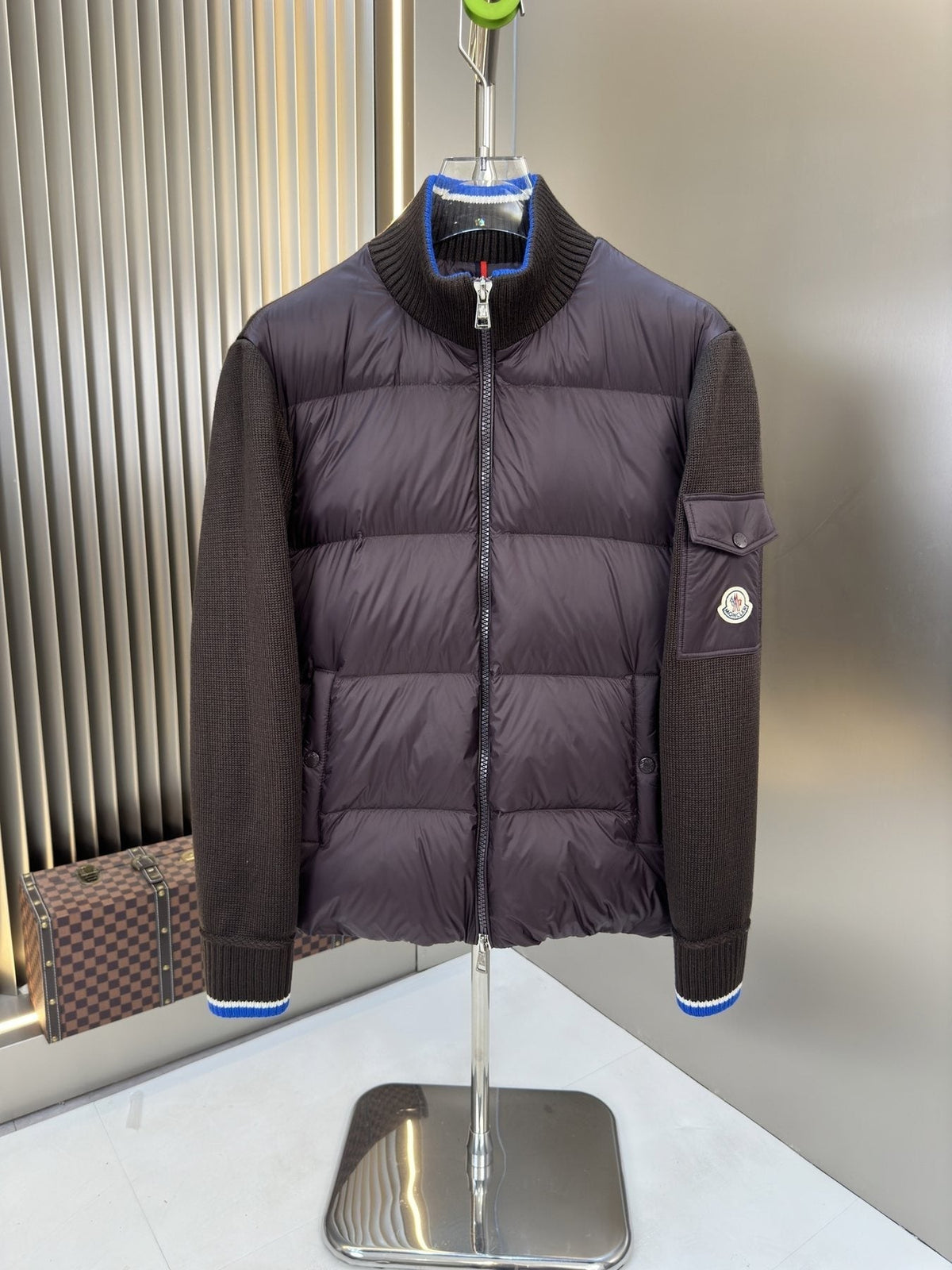 Moncler Quilted Knit-Sleeve Zip Jacket